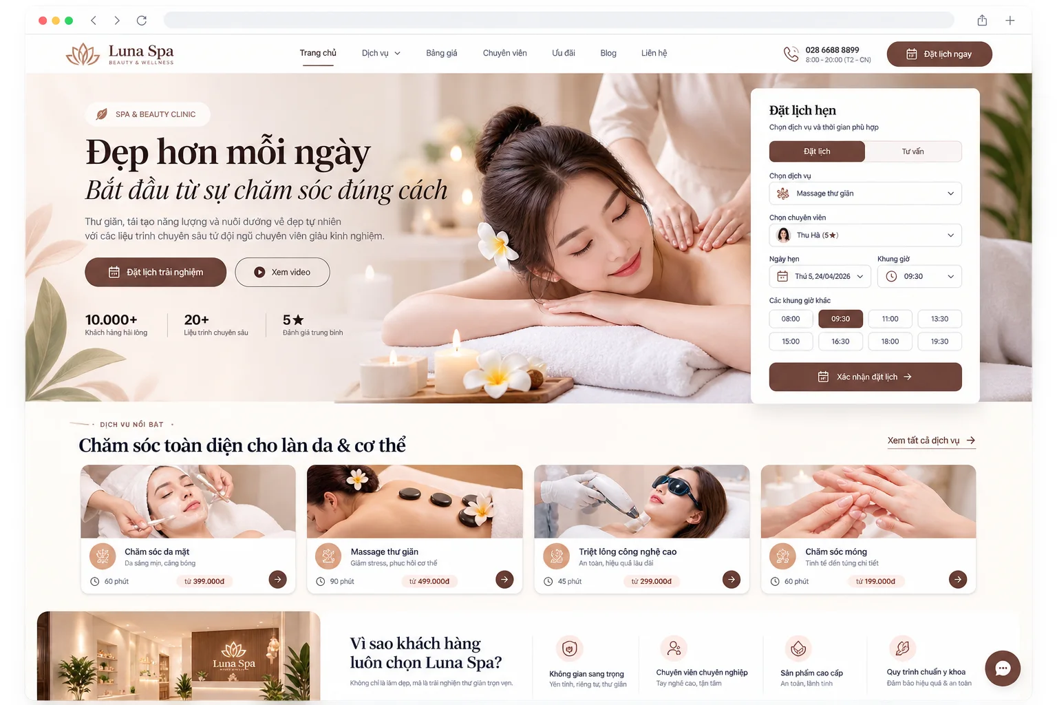Minh hoạ giao diện website đặt lịch hẹn