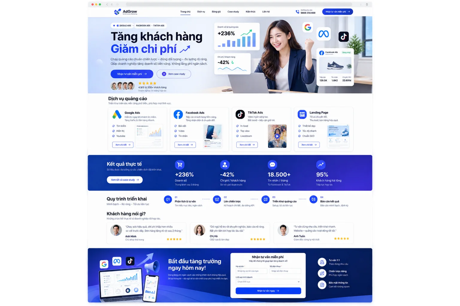 Minh hoạ giao diện trang đích cho quảng cáo