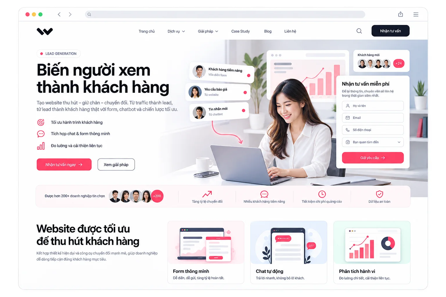 Minh hoạ giao diện website thu hút khách hàng