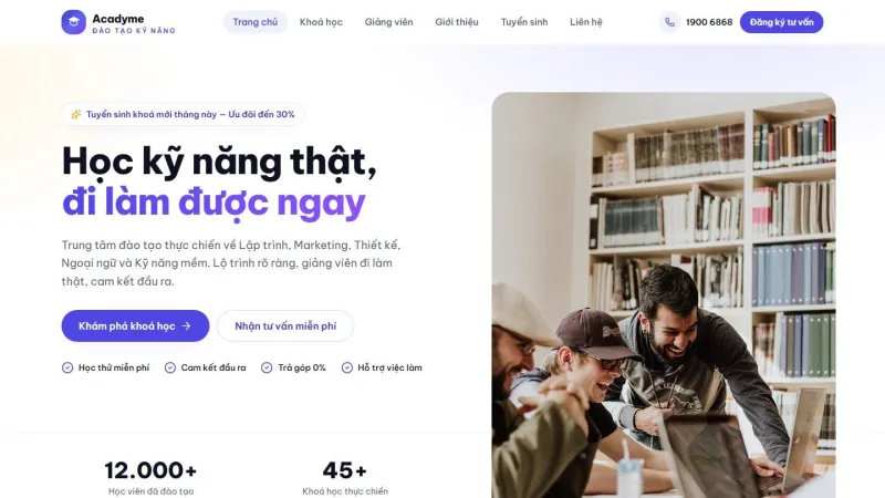 Giao diện website Acadyme