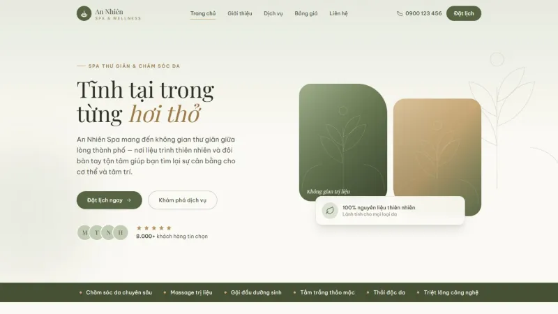 Giao diện website An Nhiên Spa
