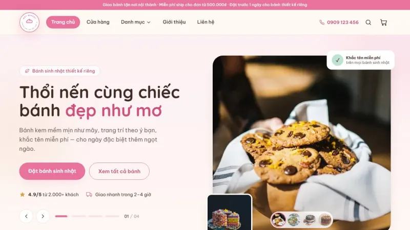 Giao diện website Mây Bakery
