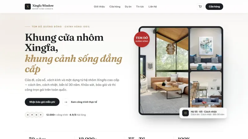 Giao diện website Nhôm kính Xingfa