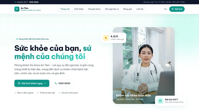 Giao diện website Phòng khám An Tâm