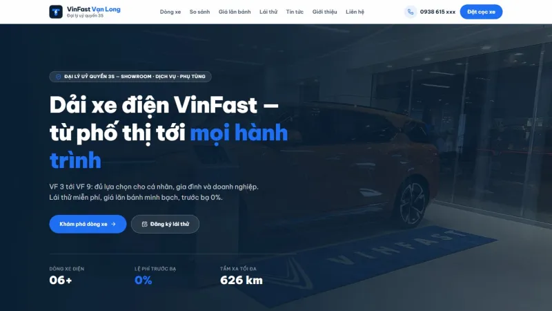 Giao diện website VinFast Vạn Long