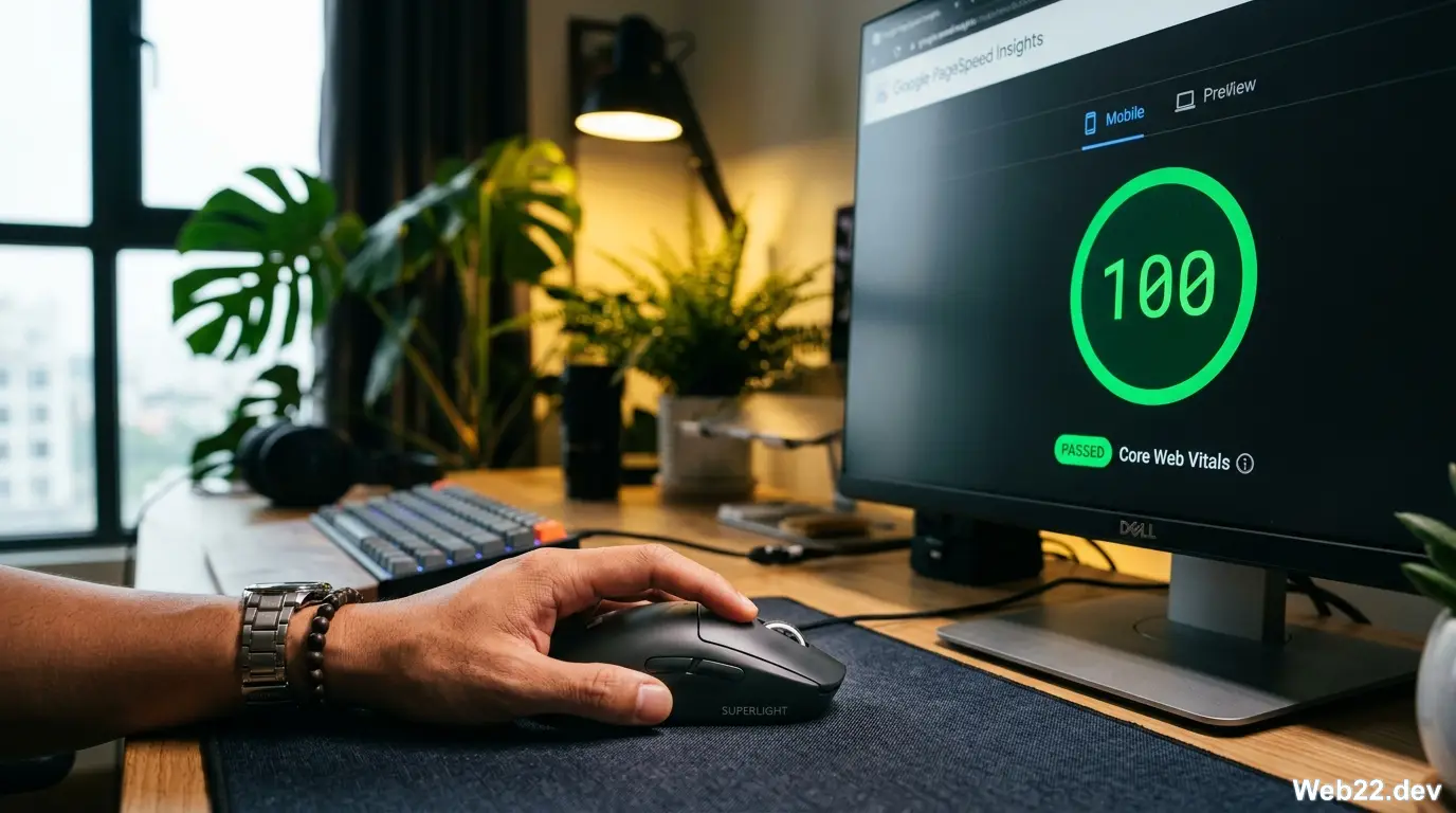 Biểu đồ đo lường tốc độ tải trang Google PageSpeed Insights đạt điểm 100 tuyệt đối cho một dự án thiết kế web code tay.