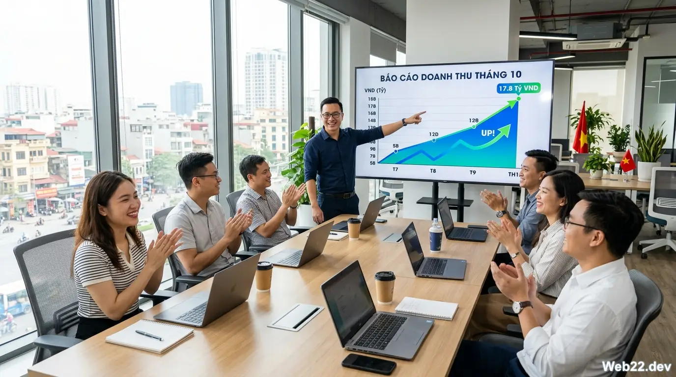 Biểu đồ tăng trưởng doanh thu và lượng truy cập khách hàng mục tiêu trên nền tảng website được thiết kế chuyên nghiệp.