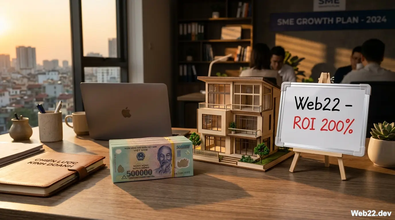 Hình ảnh ẩn dụ về việc đầu tư vào website giá rẻ chất lượng giống như xây dựng nền móng vững chắc cho ngôi nhà doanh nghiệp tại Việt Nam.