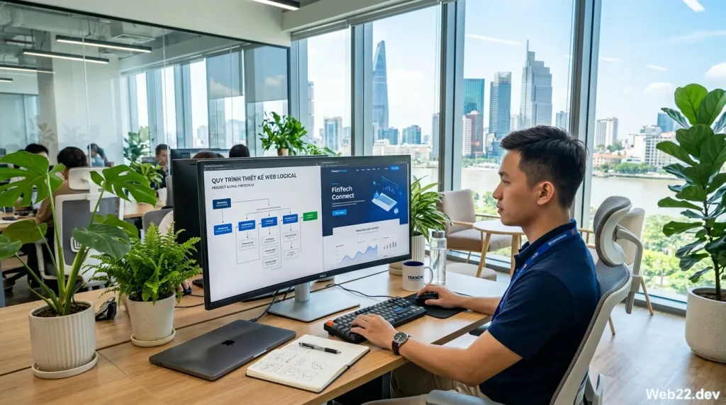 Mô tả quy trình thiết kế website chuyên nghiệp tại Web22 ứng dụng công nghệ hiện đại giúp hạ giá thành sản phẩm nhưng vẫn đảm bảo chất lượng cao cho doanh nghiệp Việt Nam.