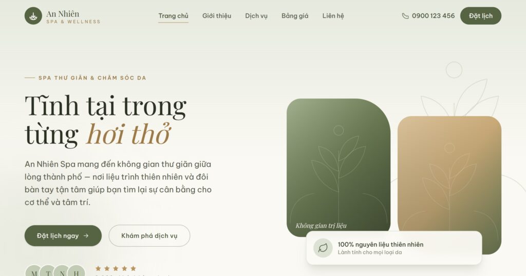 Thiết kế website giá rẻ, đủ phần cần dùng, dễ quản trị 13 Website spa An Nhiên Spa do Web22 thực hiện