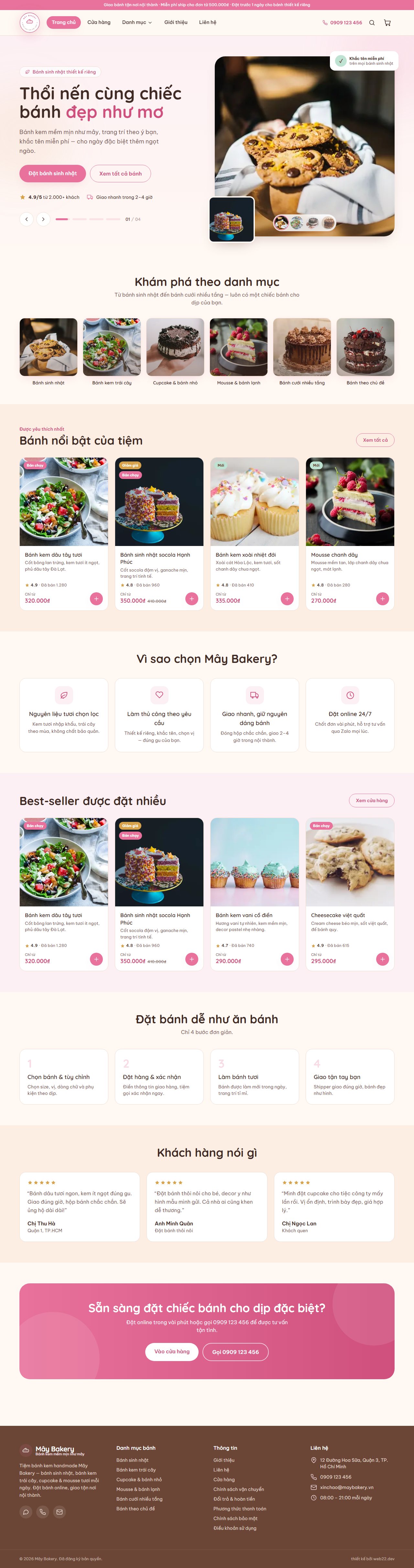 Trang chủ Mây Bakery với slider bánh kem