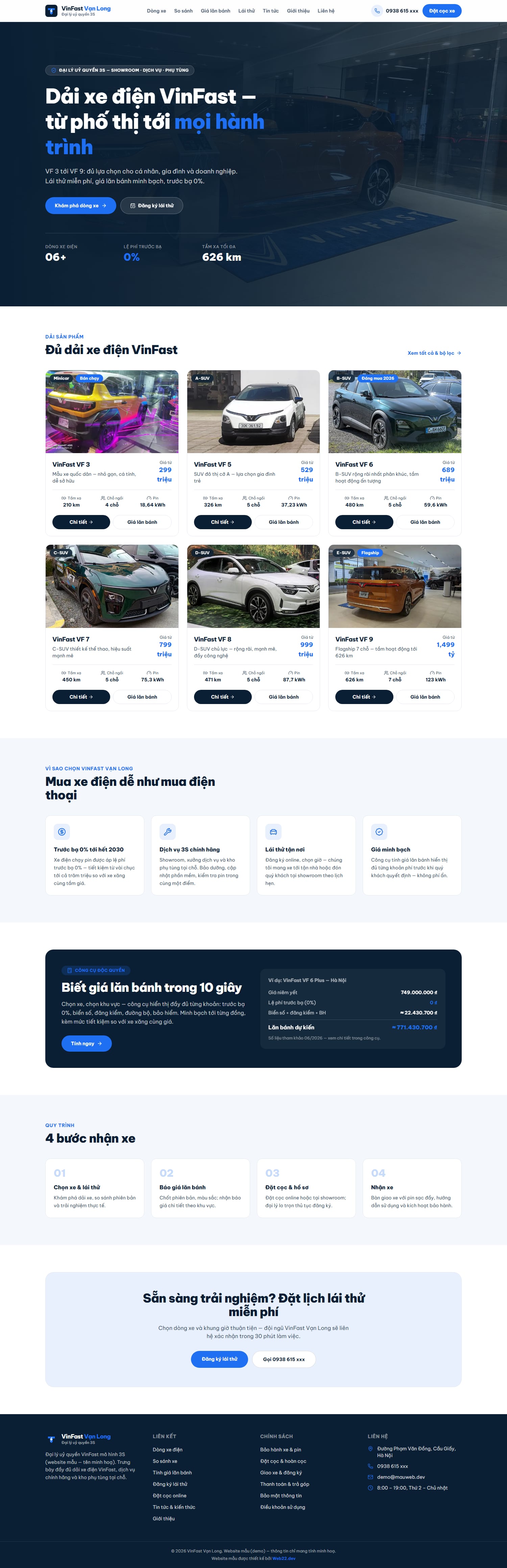 Trang chủ web đại lý xe điện VinFast