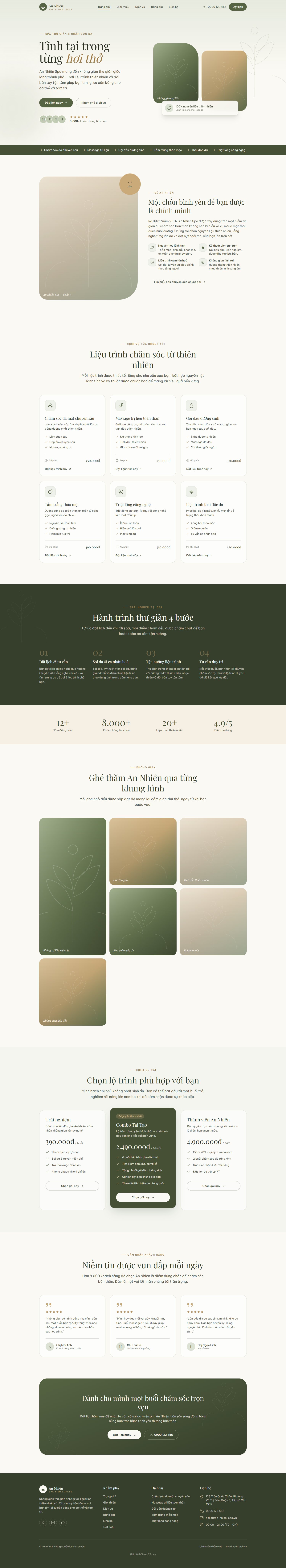 Trang chủ web spa An Nhiên — hero tĩnh, tông sage green