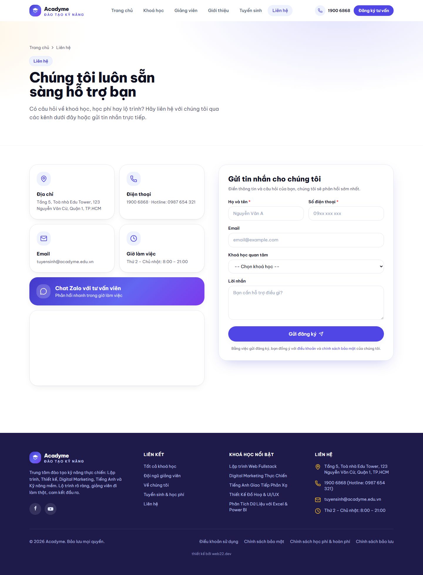 Trang liên hệ với bản đồ và form