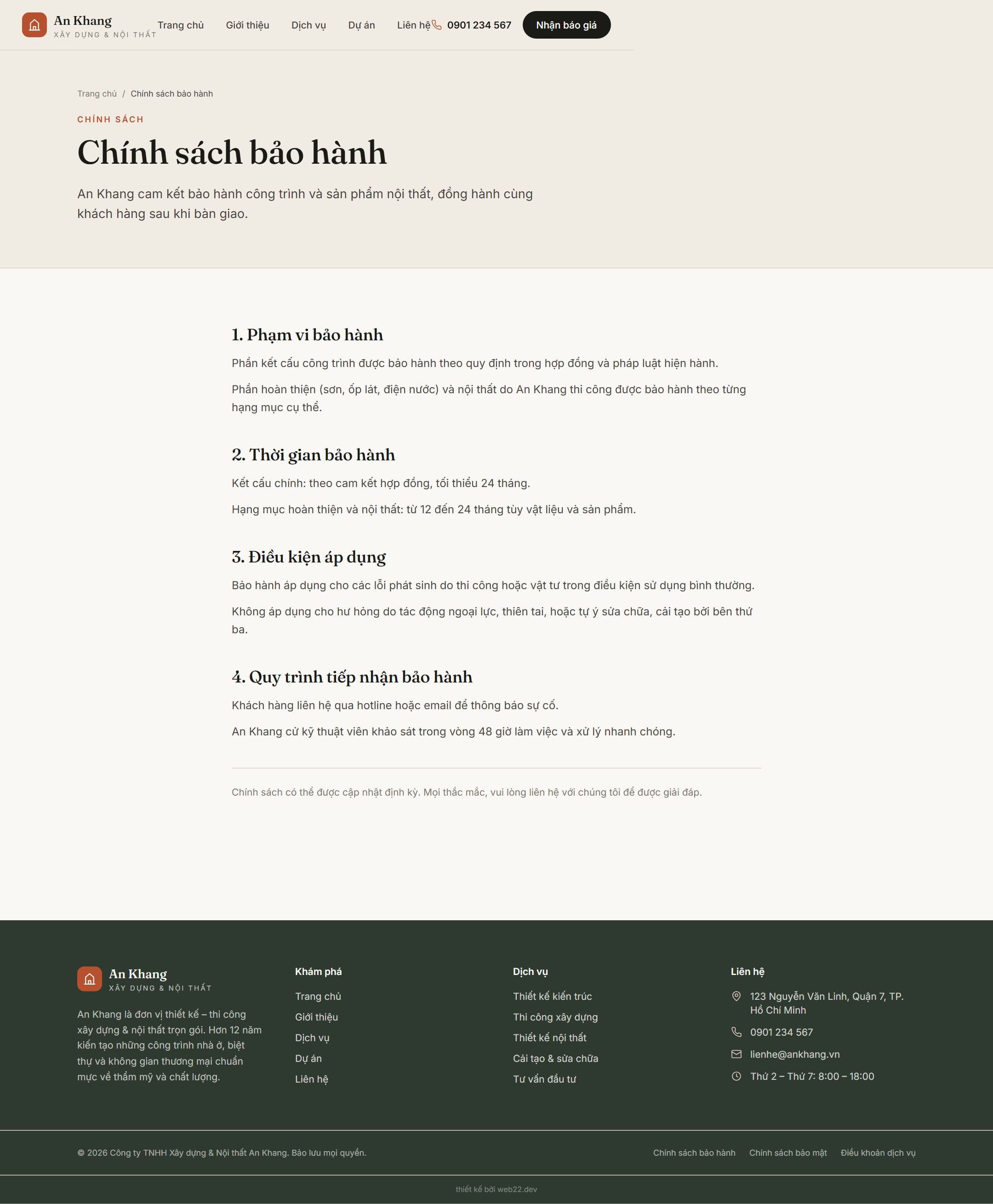 Trang chính sách bảo hành
