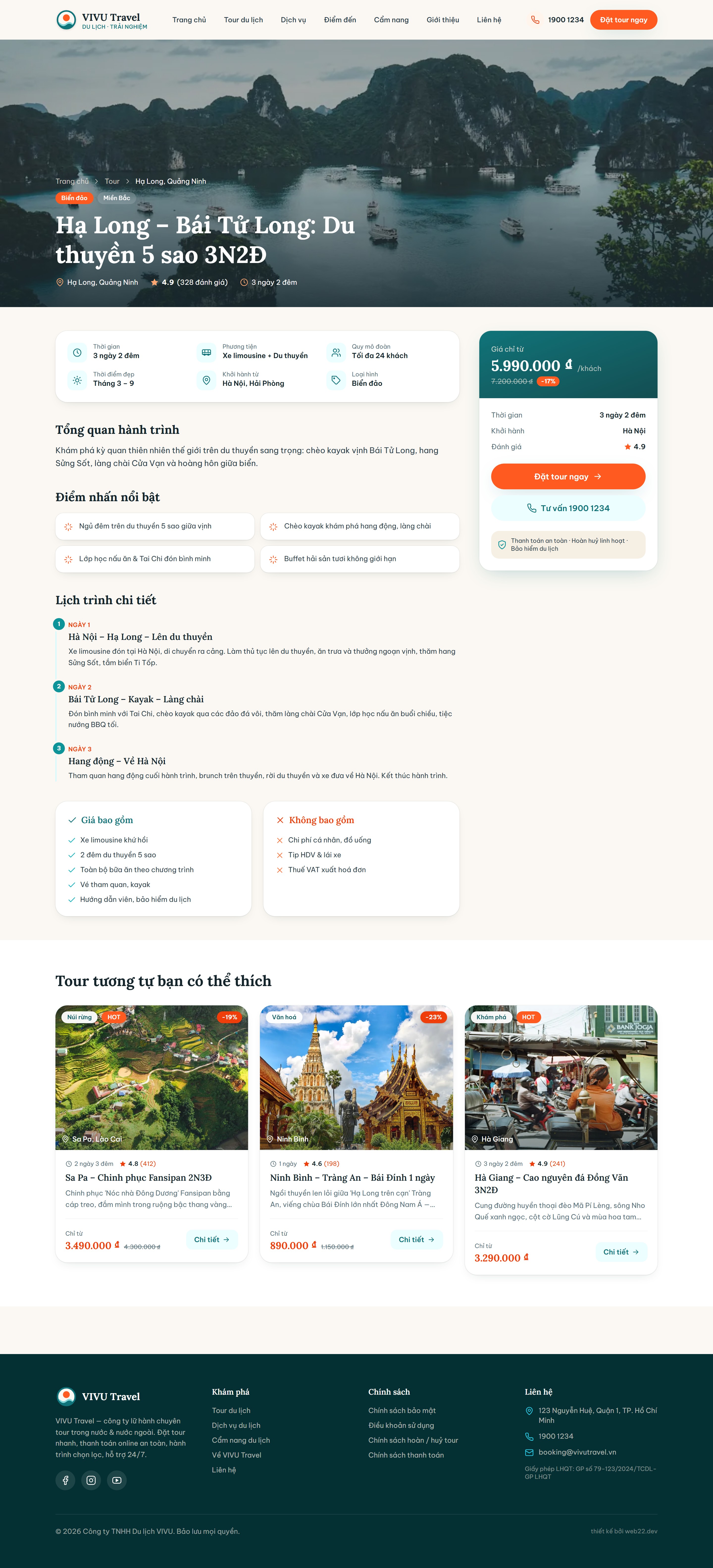 Trang tour chi tiết: lịch trình từng ngày và khung đặt tour