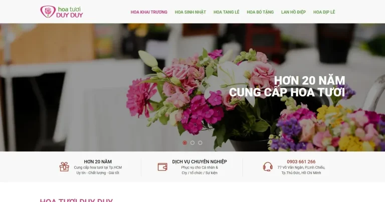 Giao diện trang chủ website Hoa Tươi Duy Duy do Web22 thiết kế
