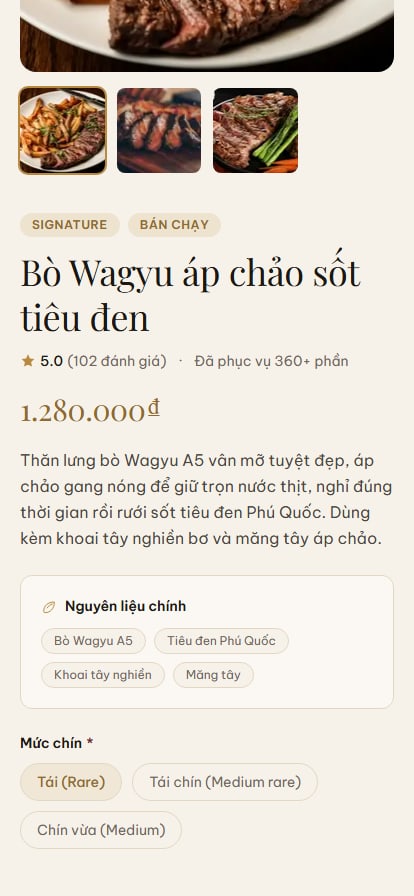 Trang món trên điện thoại