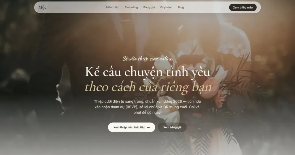 Thiết kế website giá rẻ, đủ phần cần dùng, dễ quản trị 14 Website thiệp cưới online Mộc Wedding do Web22 thực hiện