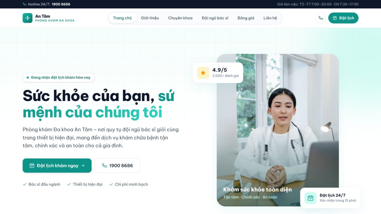 Website Phòng khám Đa khoa An Tâm do Web22 thiết kế