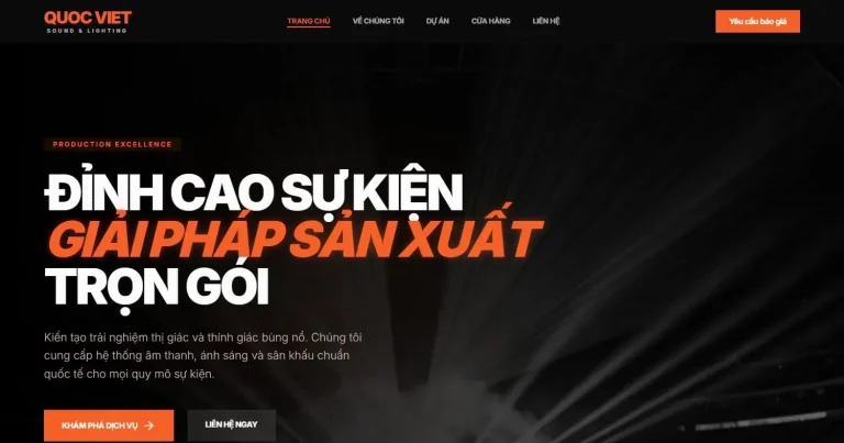 Giao diện trang chủ website Quốc Việt Sound & Light do Web22 thiết kế