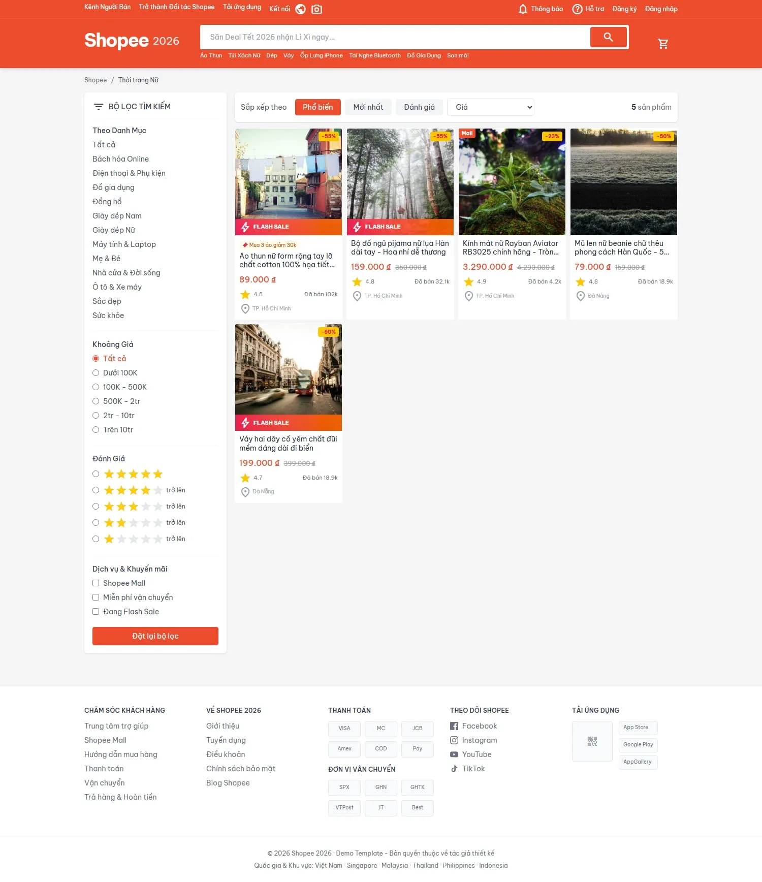 Trang cửa hàng / danh mục Shopee 2026