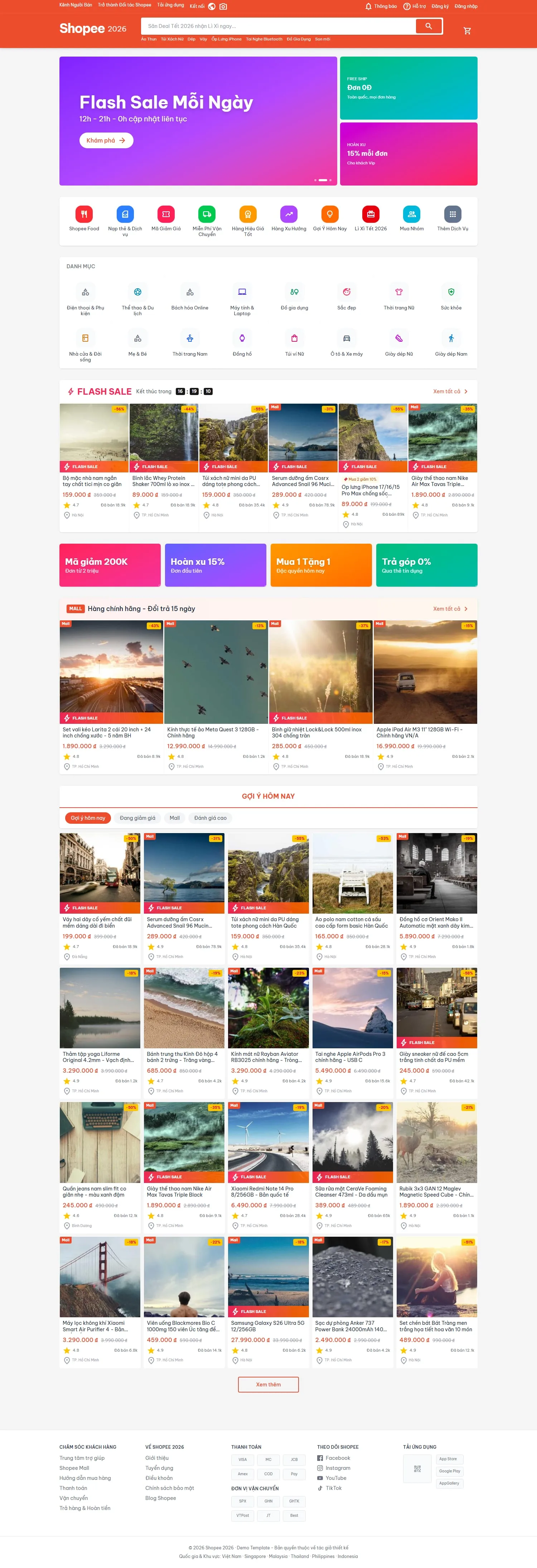 Trang chủ Shopee 2026 — Flash Sale, danh mục icon