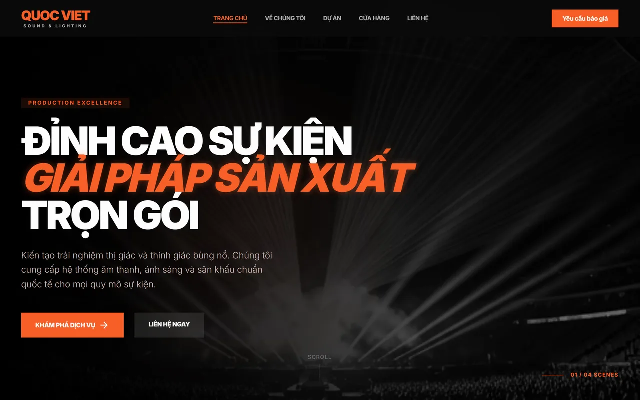 Thiết kế website để khách dễ tìm thông tin, bạn dễ quản trị và mở rộng 21 Giao diện website Quốc Việt Sound and Light do Web22 thực hiện