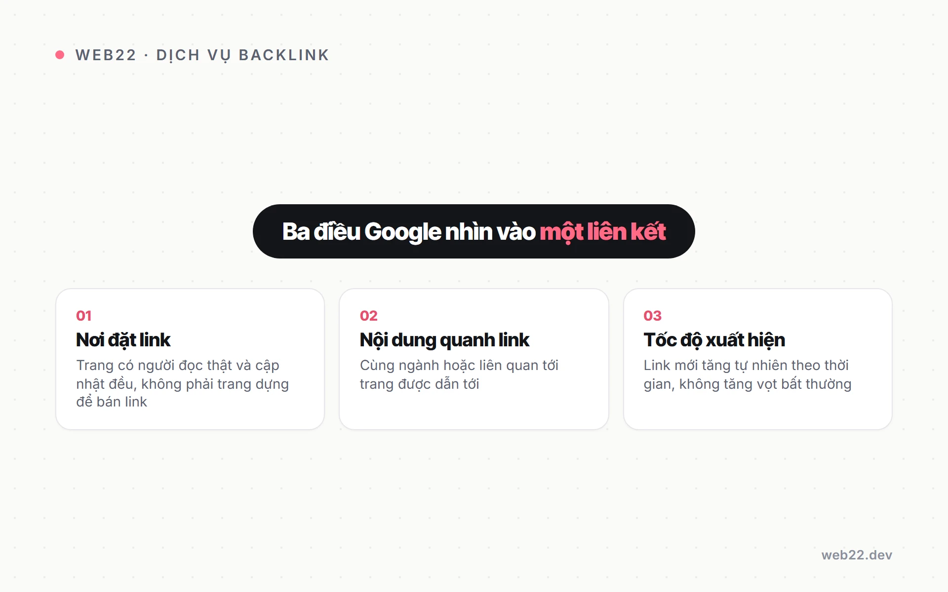 Ba điều Google nhìn vào một liên kết, nơi đặt, nội dung quanh link, tốc độ xuất hiện
