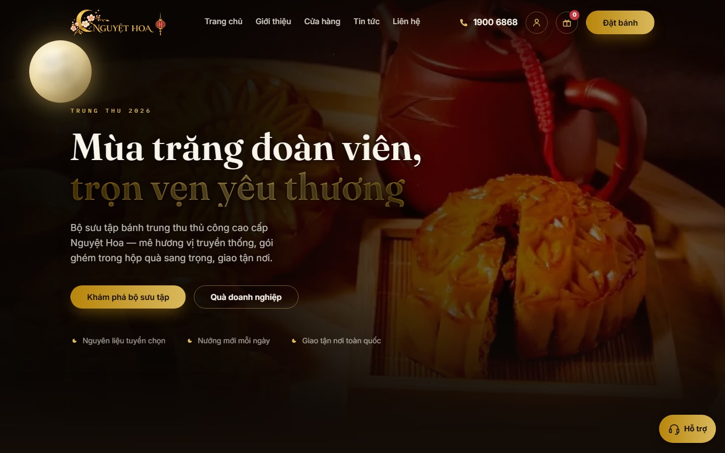 Trang chủ Nguyệt Hoa nền đêm rằm, trăng vẽ bằng CSS