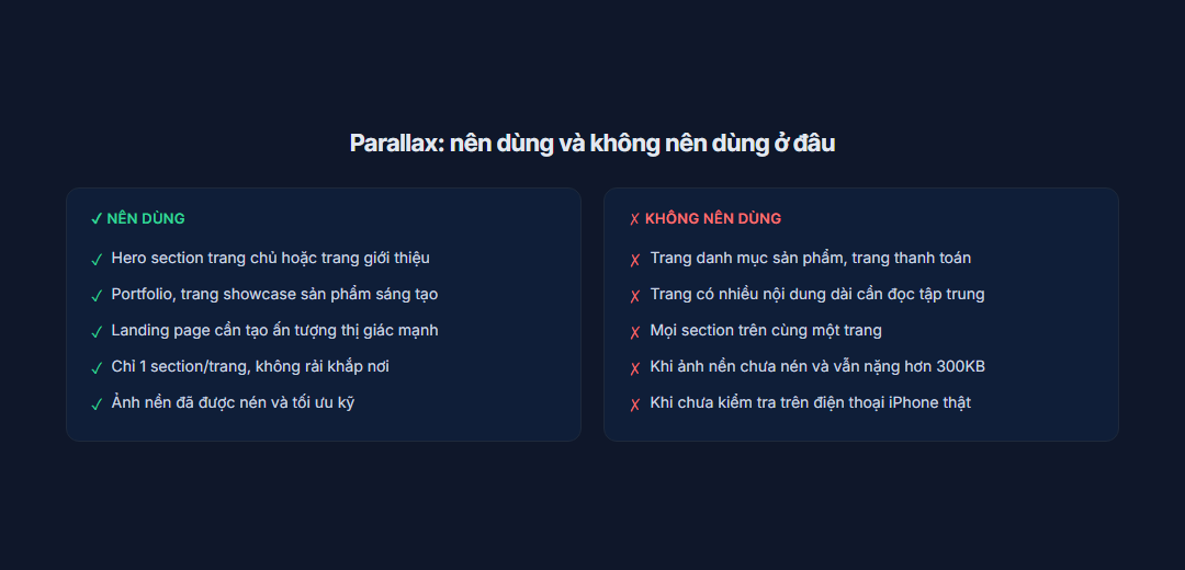 Parallax là gì, dùng đúng chỗ hay chỉ làm web nặng thêm 3 Checklist nên và không nên dùng parallax trên website