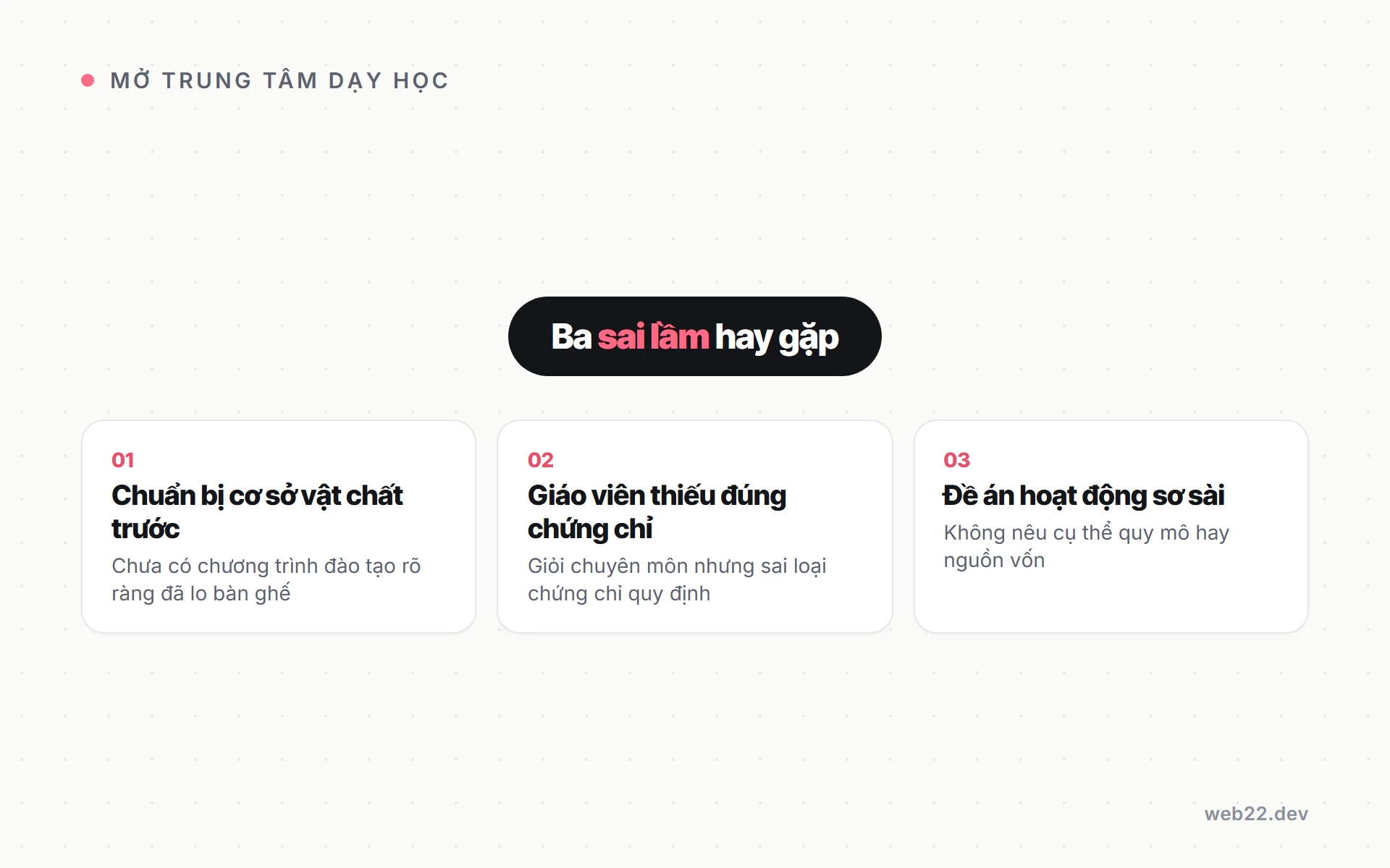 Ba sai lầm hay gặp khi chuẩn bị hồ sơ mở trung tâm dạy học, chương trình sơ sài, chứng chỉ giáo viên thiếu, đề án hoạt động chưa cụ thể