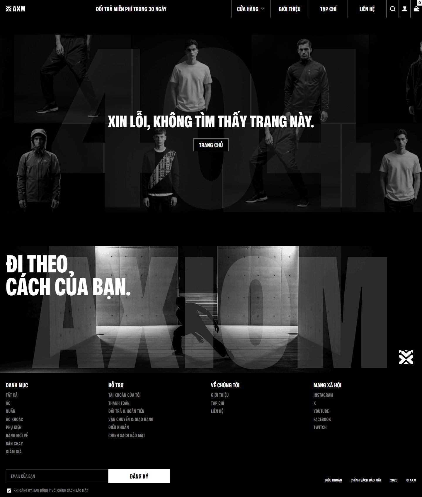 Trang không tìm thấy của AXM với hai dải ảnh chạy ngược chiều
