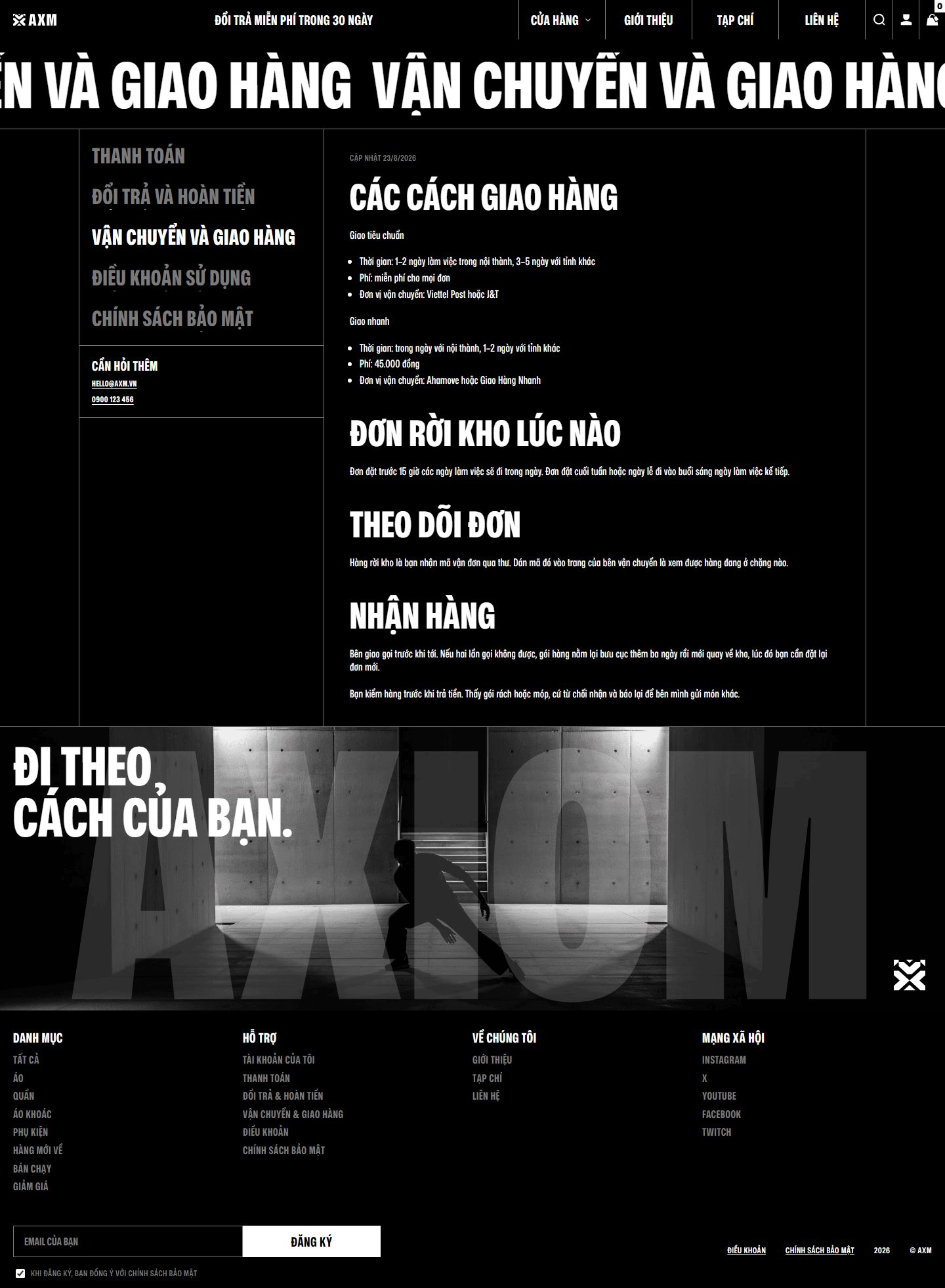 Trang chính sách vận chuyển của AXM