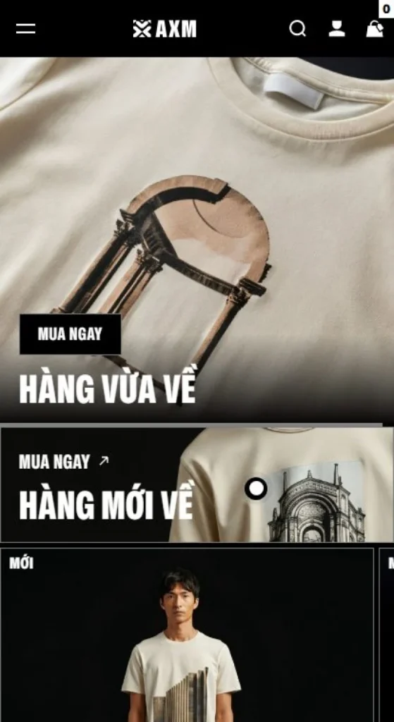 Giao diện điện thoại của website AXM