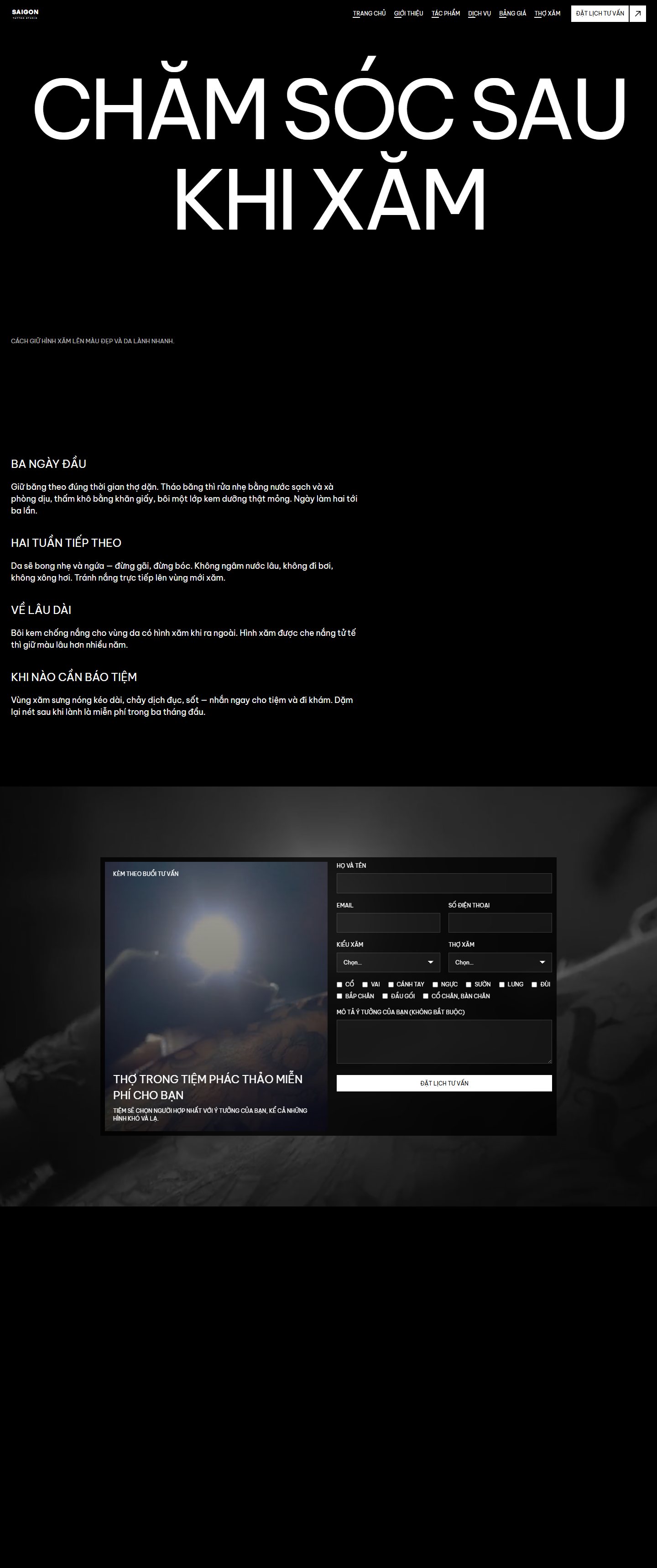 Trang hướng dẫn chăm sóc sau khi xăm chia theo mốc thời gian