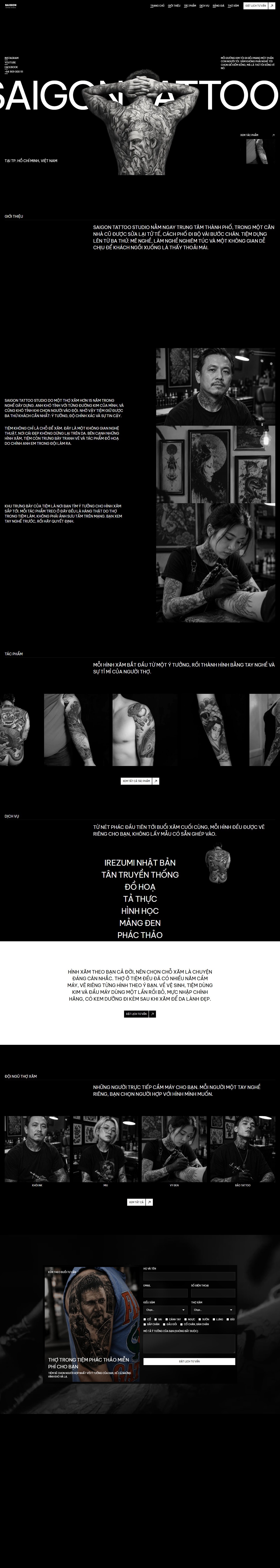 Trang chủ Saigon Tattoo Studio nền đen, ảnh hình xăm khổ lớn
