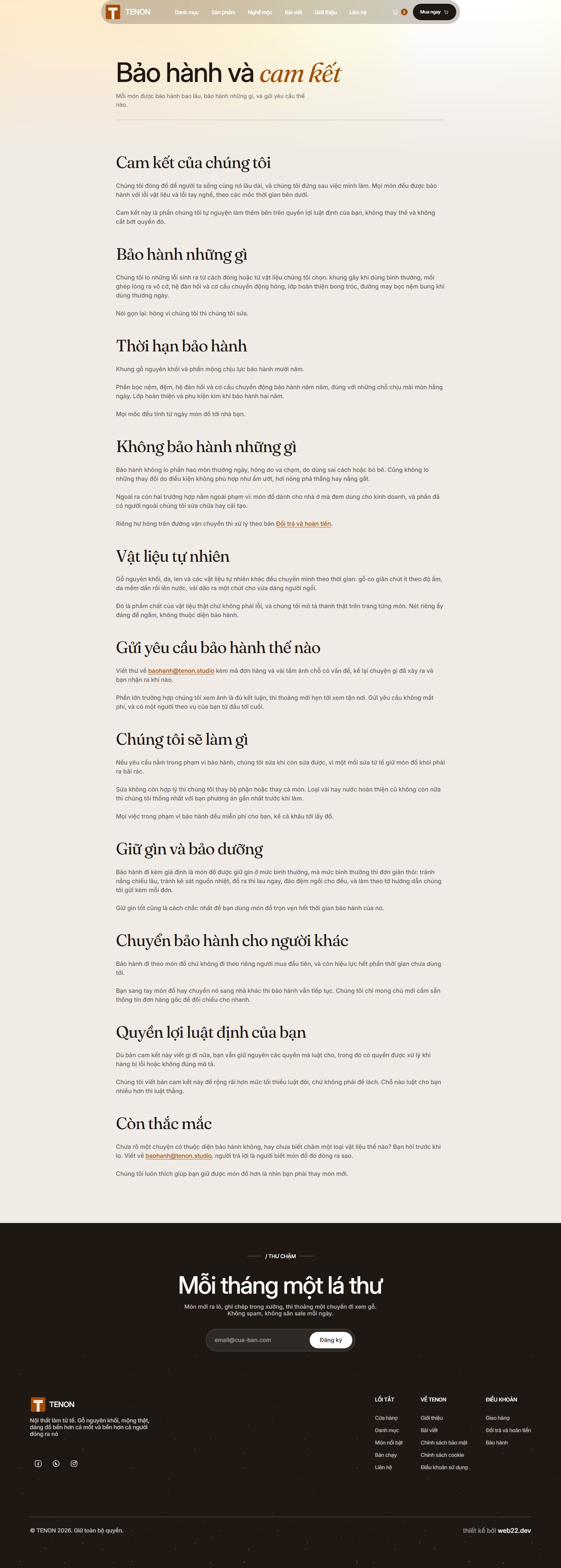 Trang bảo hành và cam kết của TENON