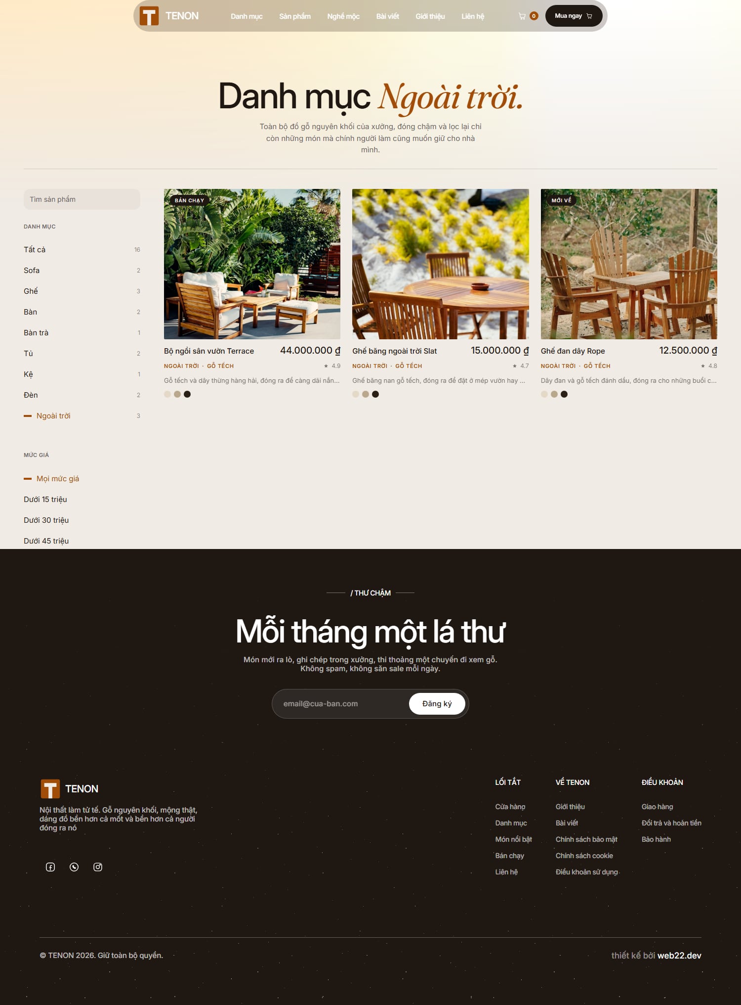 Trang nhóm hàng đồ ngoài trời của TENON