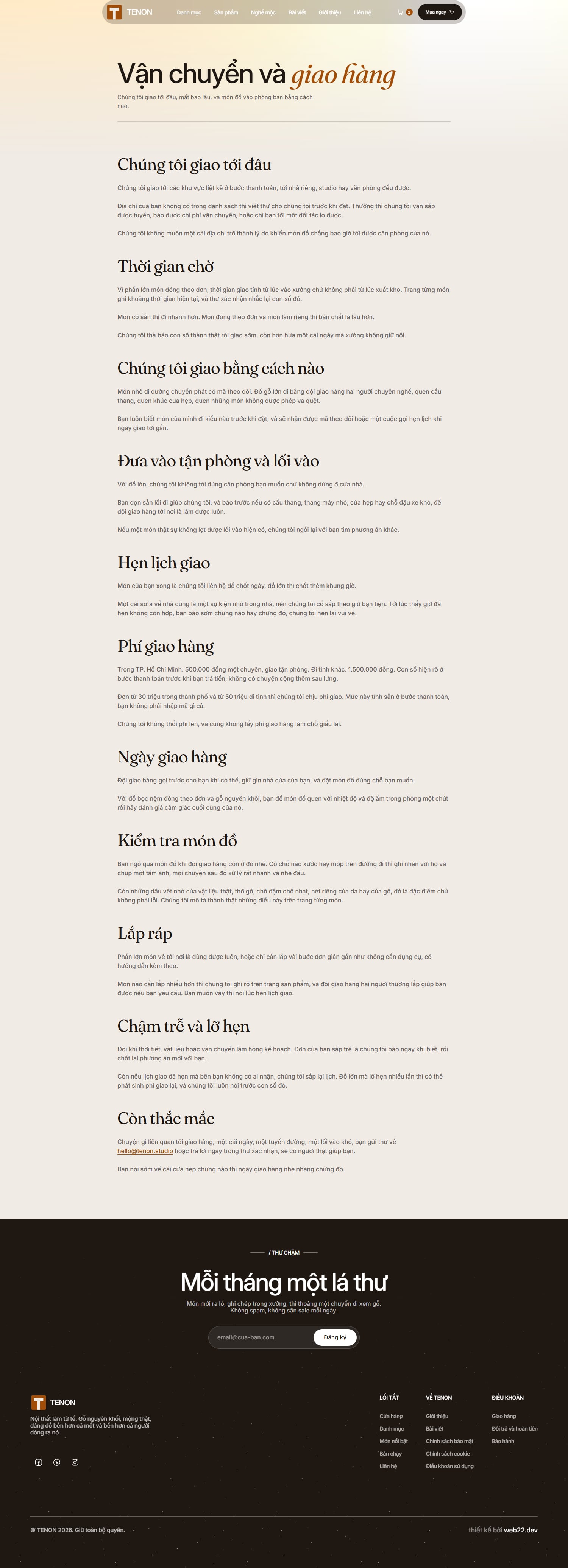 Trang chính sách giao hàng của TENON