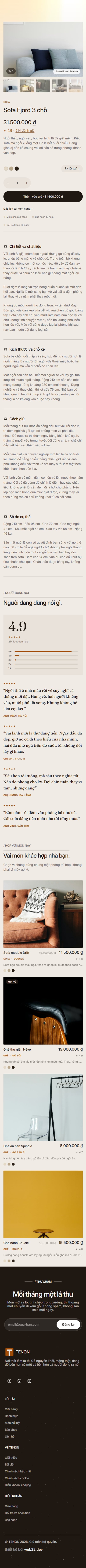 Trang món đồ TENON trên điện thoại
